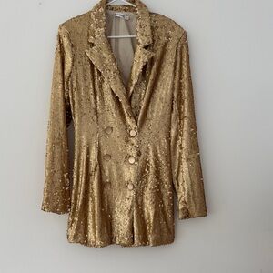 Beginning Boutique Shimmering Gold Sequin Blazer